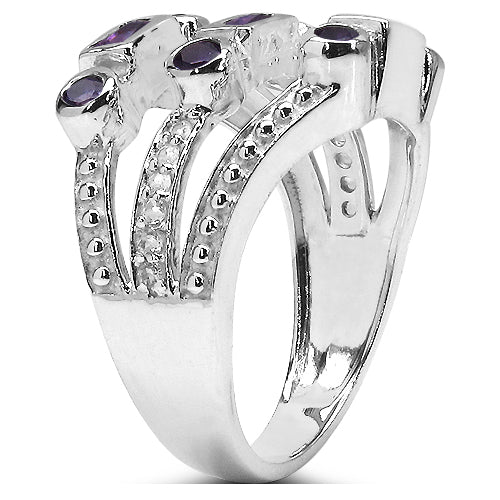 0.87 Carat Genuine Amethyst & White Topaz .925 Sterling Silver Ring Bids.com
