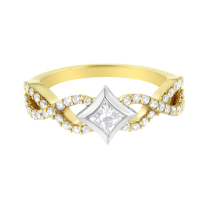 10K Two Tone Color 5/8 Cttw Diamond Kite and Twist Shank Ring (H-I Color,SI2-I1 Clarity) Bids.com