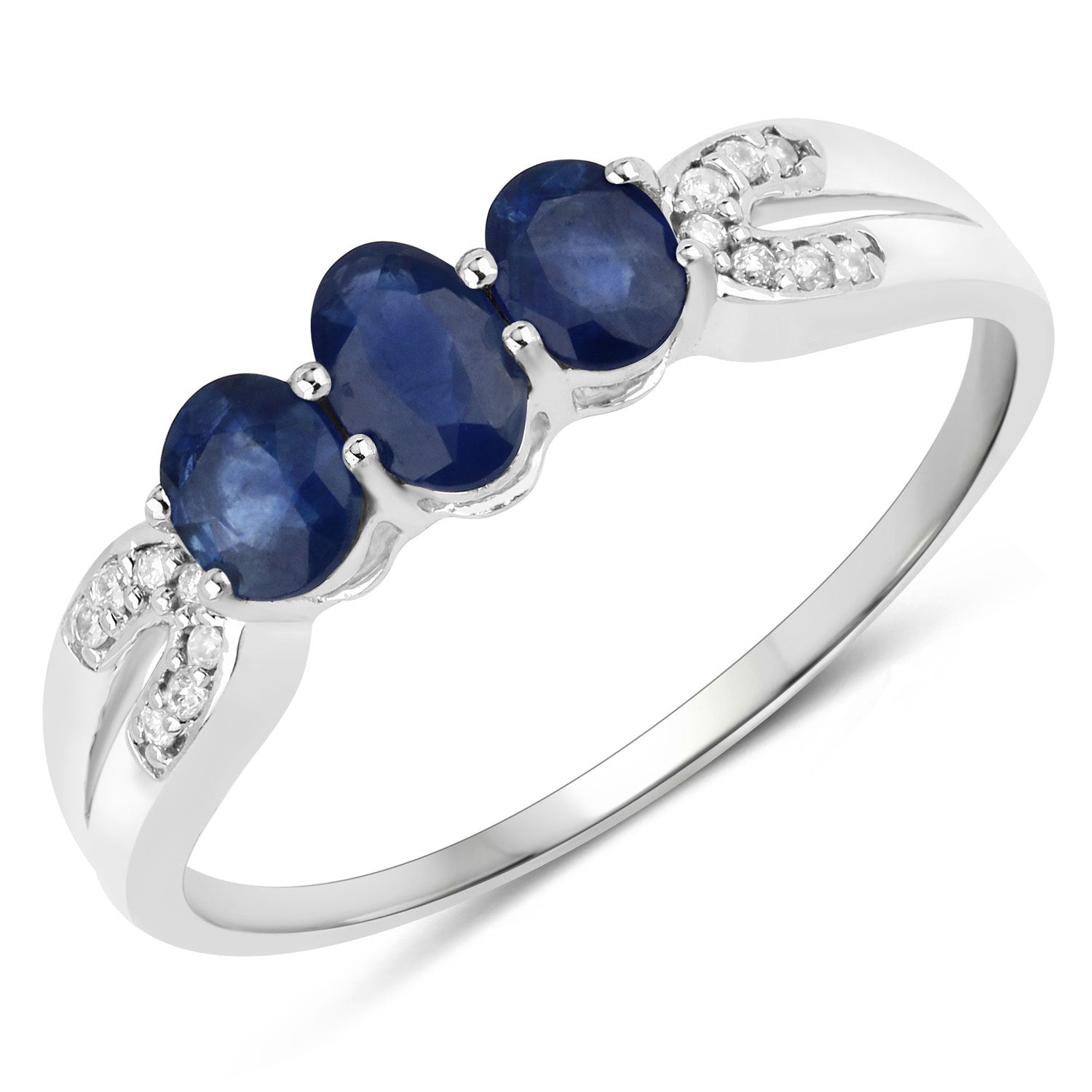 0.73 Carat Genuine Blue Sapphire and White Diamond 14K White Gold Ring Bids.com