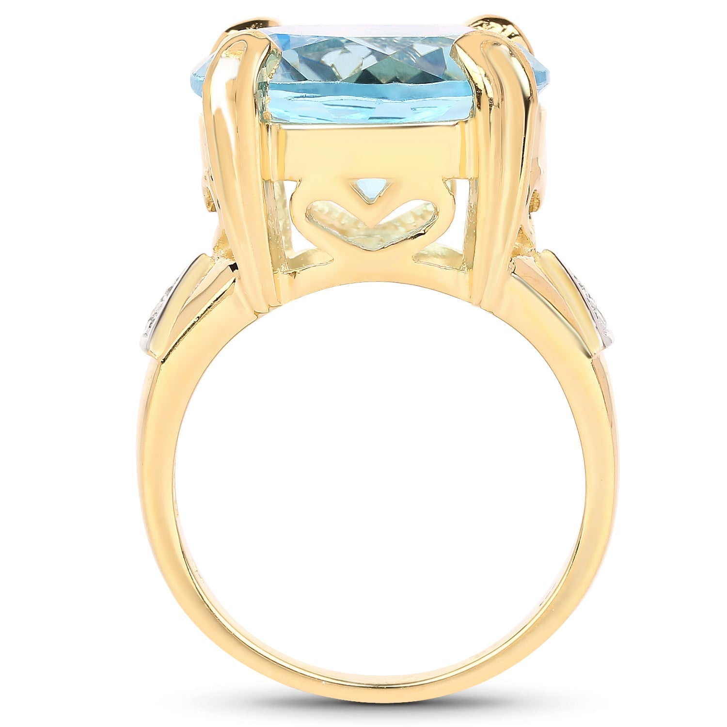 14K Yellow Gold Plated 12.98 Carat Genuine Blue Topaz and White Topaz .925 Sterling Silver Ring Bids.com
