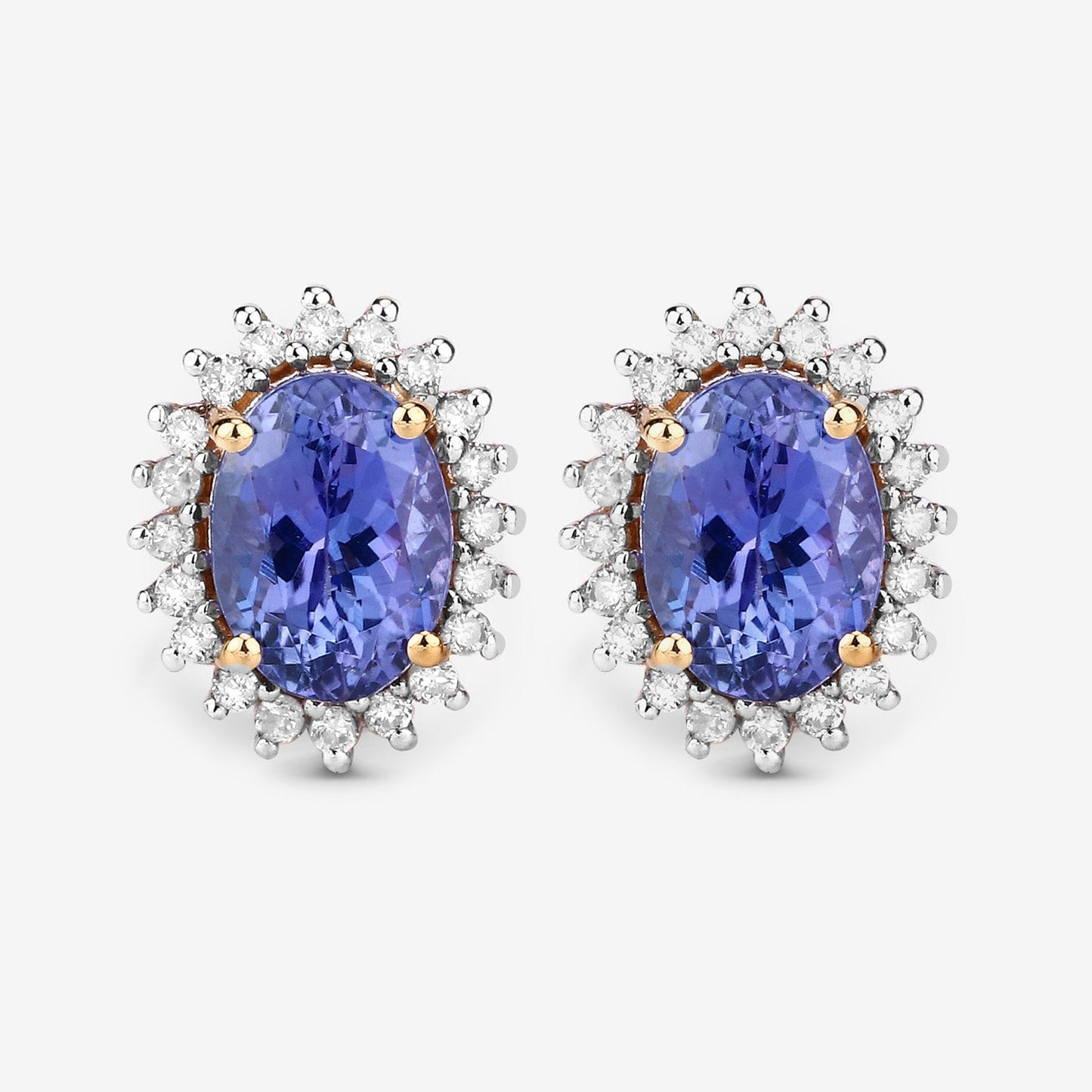 1.71 Carat Genuine Tanzanite and White Diamond 14K Yellow Gold Earrings Bids.com
