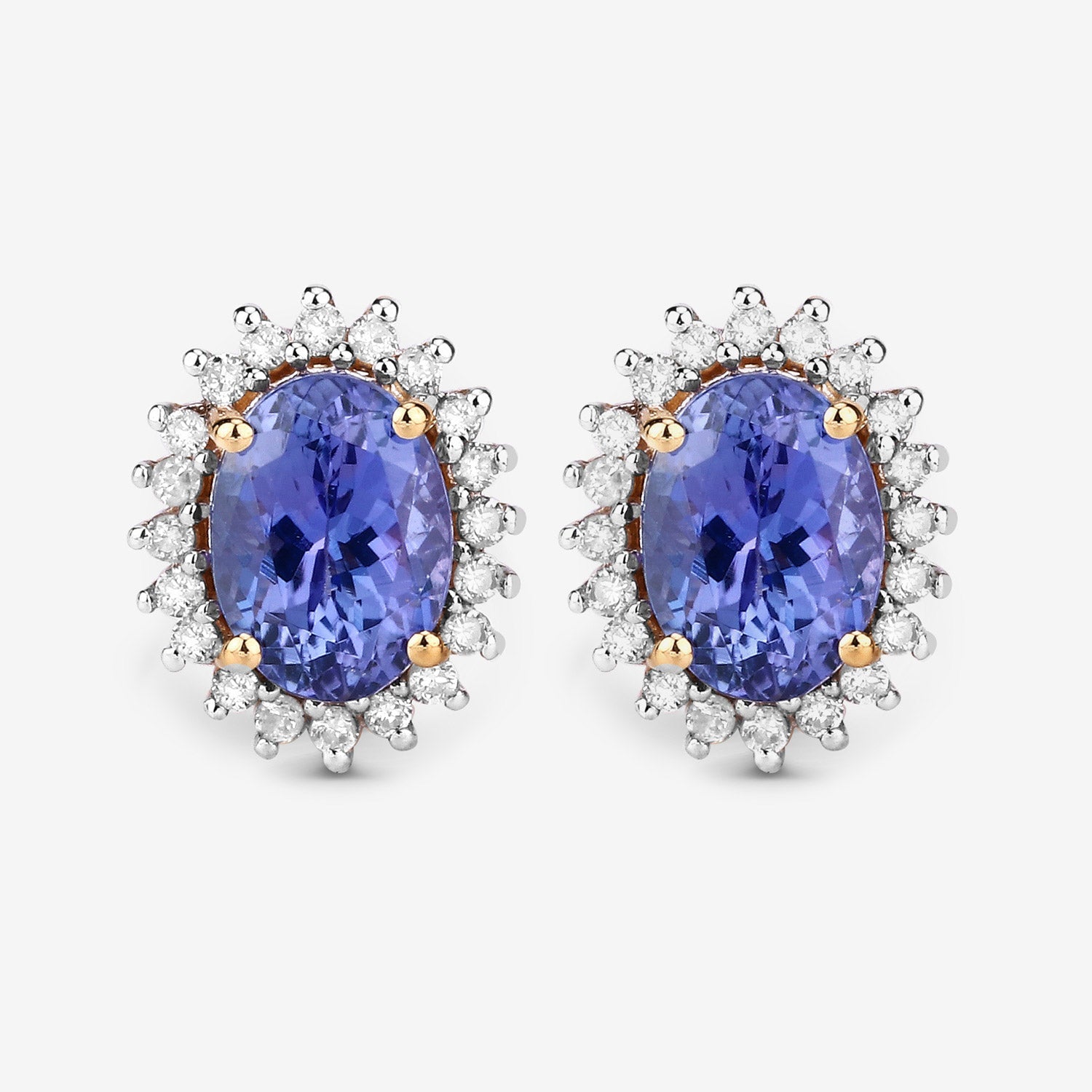 1.71 Carat Genuine Tanzanite and White Diamond 14K Yellow Gold Earrings Bids.com