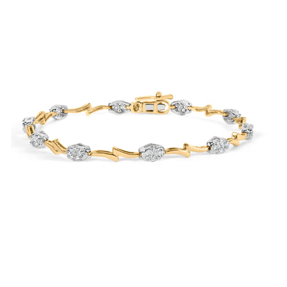 10K White and Yellow Gold 1.00 Cttw Diamond Oval Shaped Cluster Link  Bracelet (I-J Color, SI2-I1 Clarity) - 7" Inches Bids.com