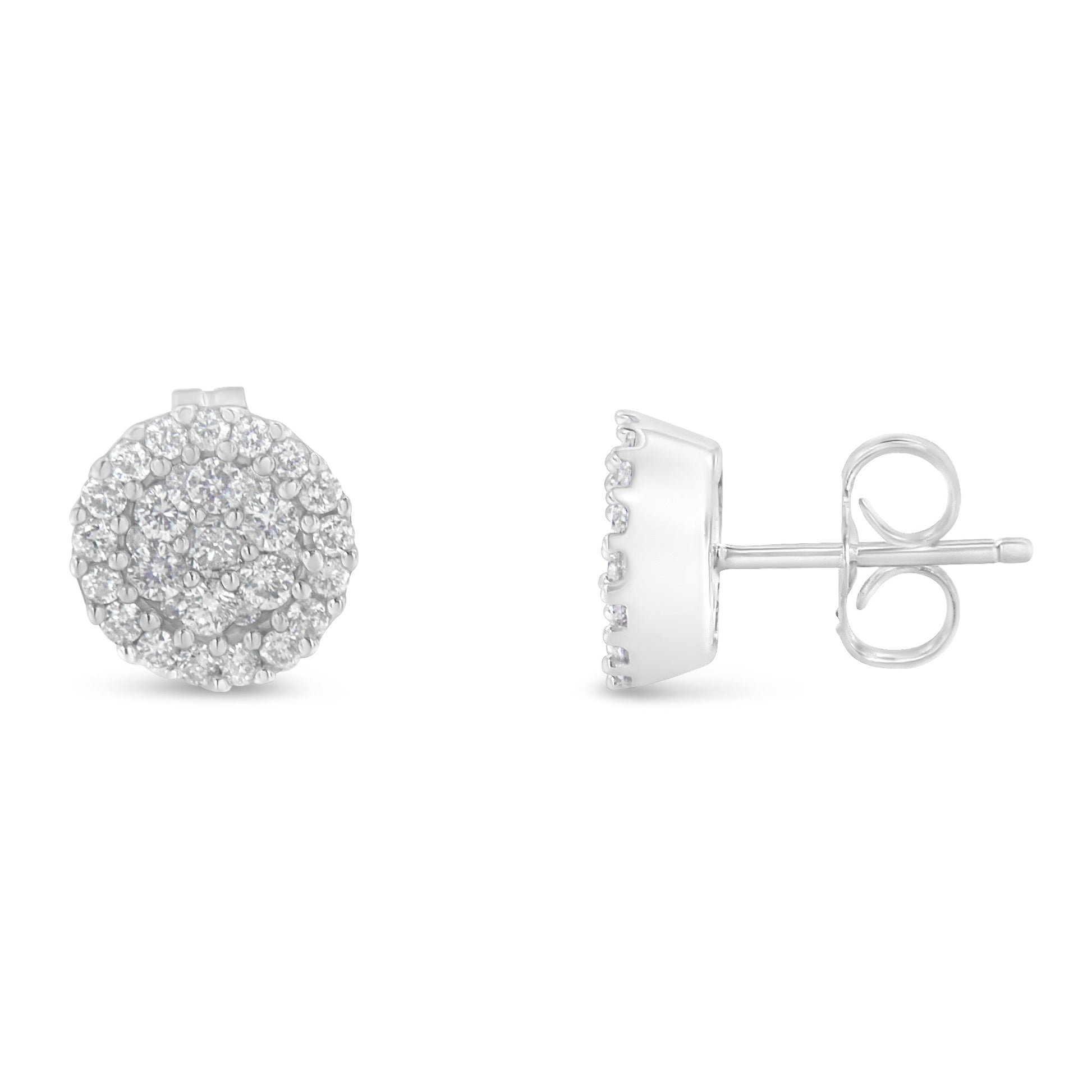 14K White Gold 1/2 Cttw Brilliant-Cut Diamond Halo-Style Cluster Round Button Stud Earrings (H-I Color, I1-I2 Clarity) Bids.com