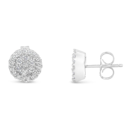 14K White Gold 1/2 Cttw Brilliant-Cut Diamond Halo-Style Cluster Round Button Stud Earrings (H-I Color, I1-I2 Clarity) Bids.com