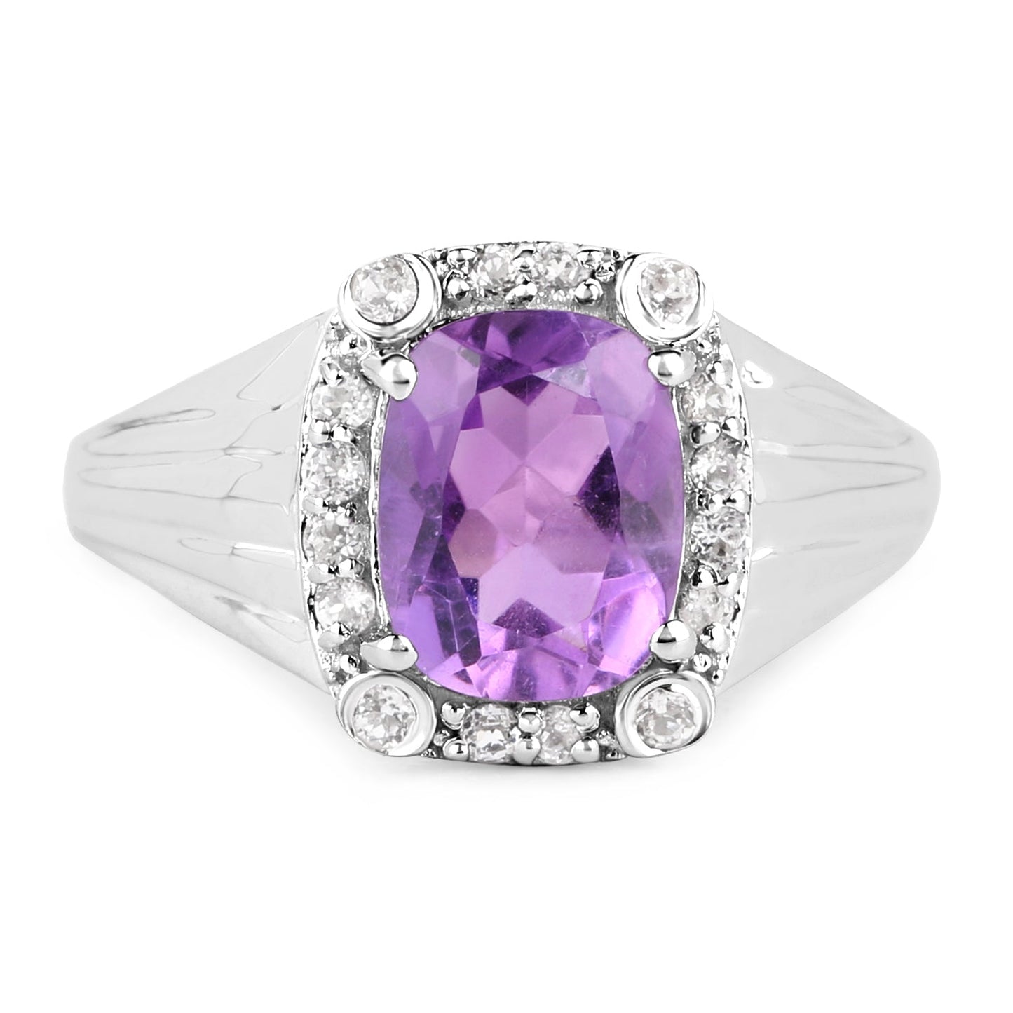 2.13 Carat Genuine  Amethyst and White Topaz .925 Sterling Silver Ring Bids.com