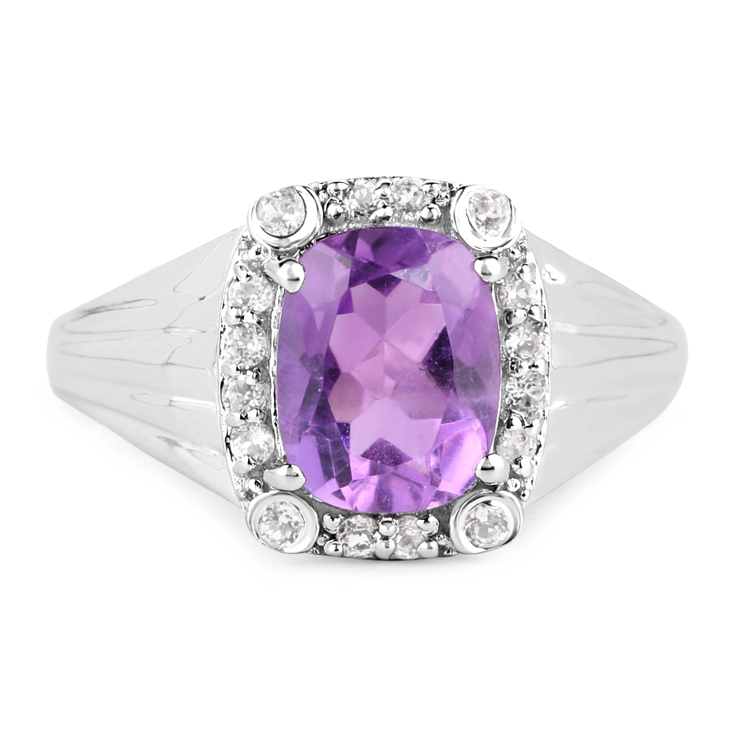 2.13 Carat Genuine  Amethyst and White Topaz .925 Sterling Silver Ring Bids.com