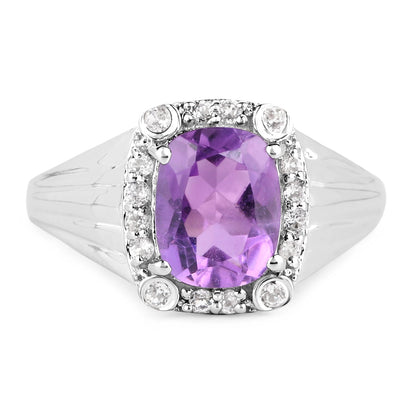 2.13 Carat Genuine  Amethyst and White Topaz .925 Sterling Silver Ring Bids.com