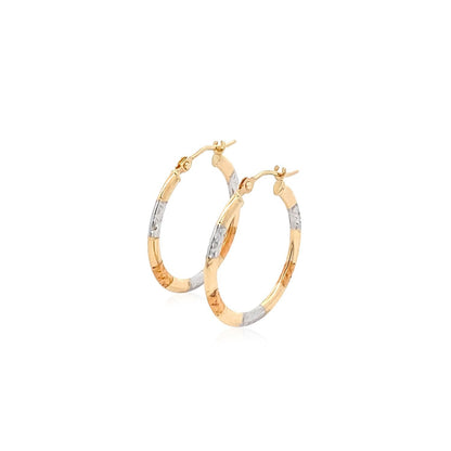10k Tri-Color Gold Classic Hoop Earrings with Diamond Cut Details Bids.com