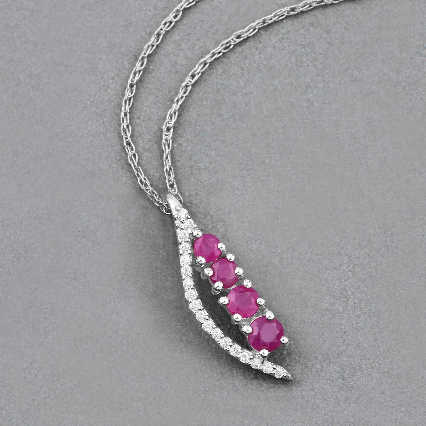 0.43 Carat Genuine Ruby and White Diamond 14K White Gold Pendant Bids.com