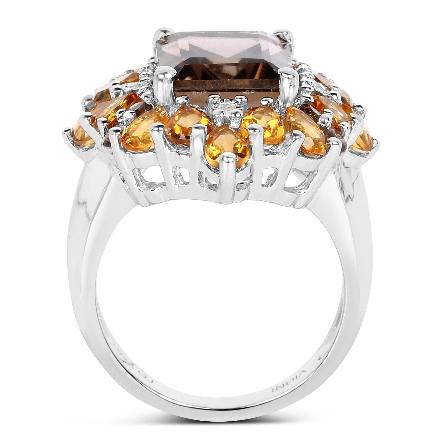 6.72 Carat Genuine Smoky Quartz, Citrine and White Diamond .925 Sterling Silver Ring Bids.com