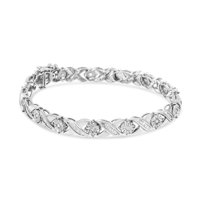 .925 Sterling Silver 1.0 Cttw Round-Brilliant and Baguette Cut Diamond Miracle-Set X-Link 7" Tennis Bracelet (I-J Color, I2-I3 Clarity) Bids.com