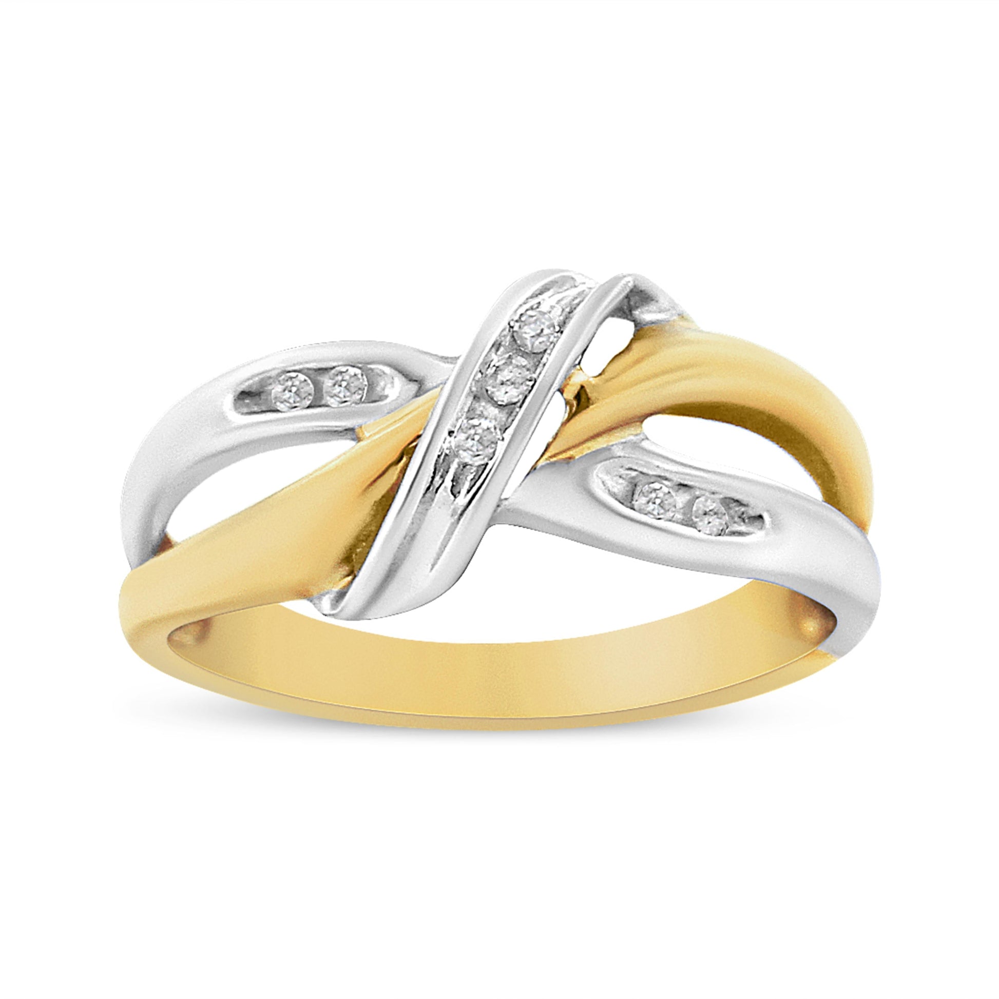 10K Yellow and White Gold 1/20 Cttw Round-Cut Diamond Bypass Ring (I2 Color, I-J Clarity) Bids.com