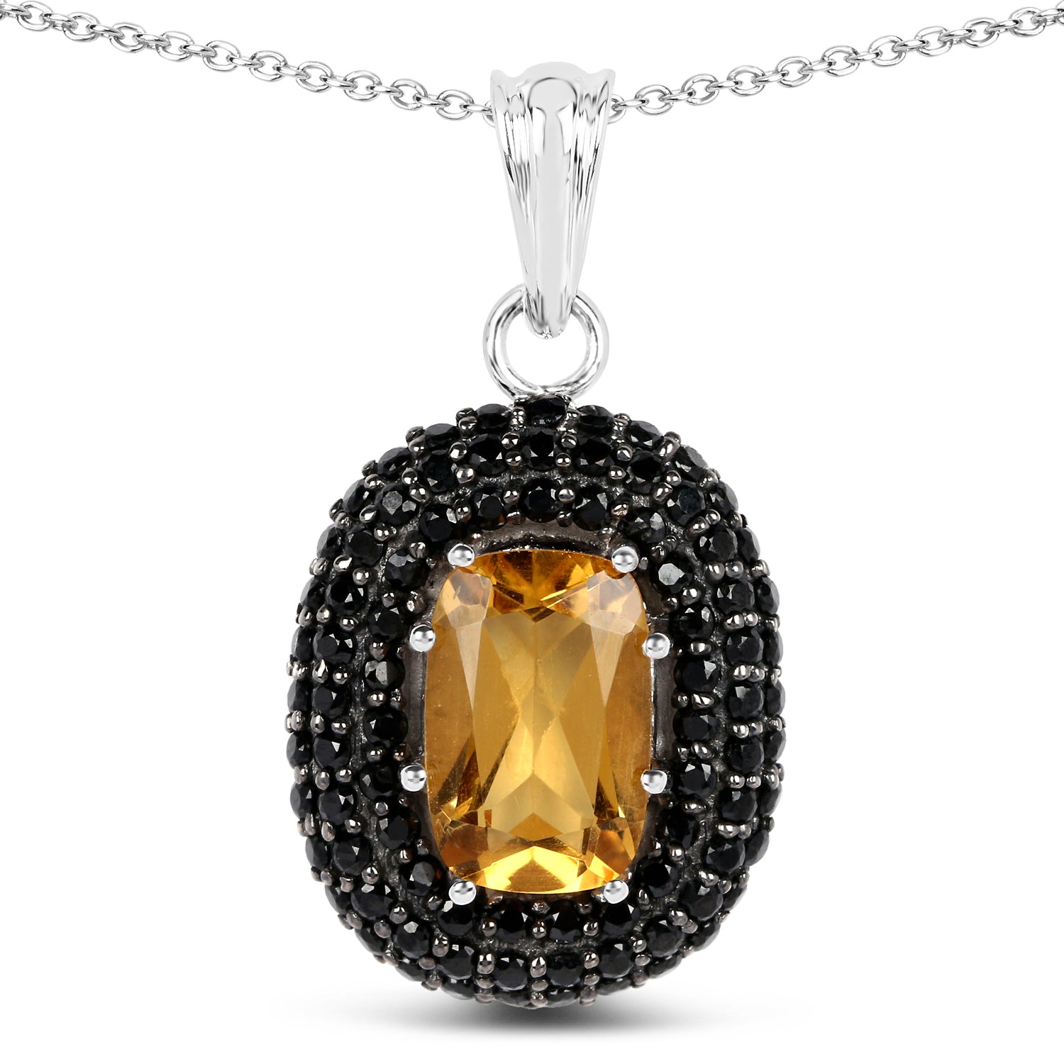 5.85 Carat Genuine Citrine and Black Spinel .925 Sterling Silver Pendant Bids.com