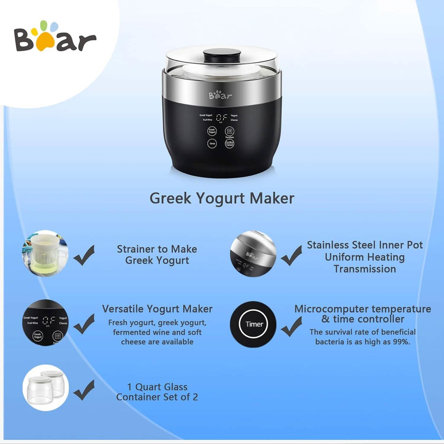 Bear Yogurt Maker Machine with Stainless Steel Inner Pot DailySale