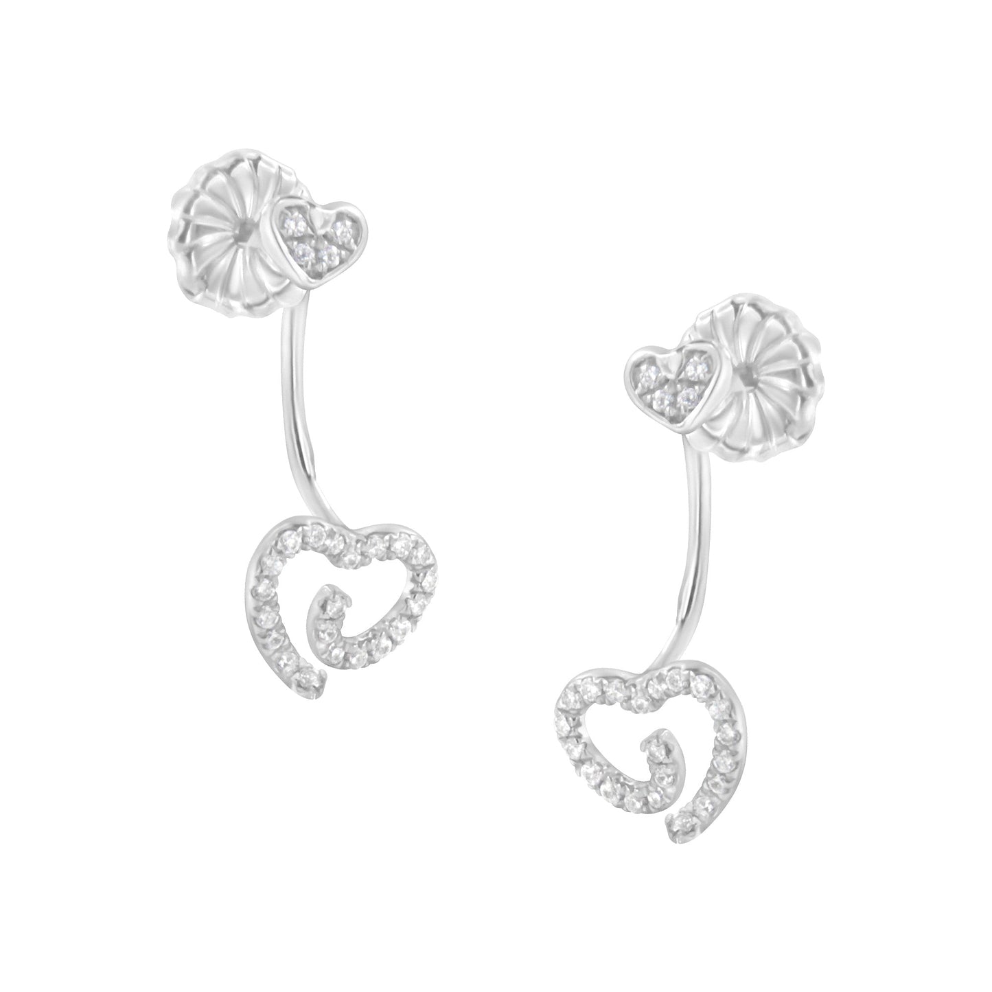 .925 Sterling Silver 1/4 Cttw Diamond Swirl Heart Front/Back Earrings (I-J Color, I2-I3 Clarity) Bids.com