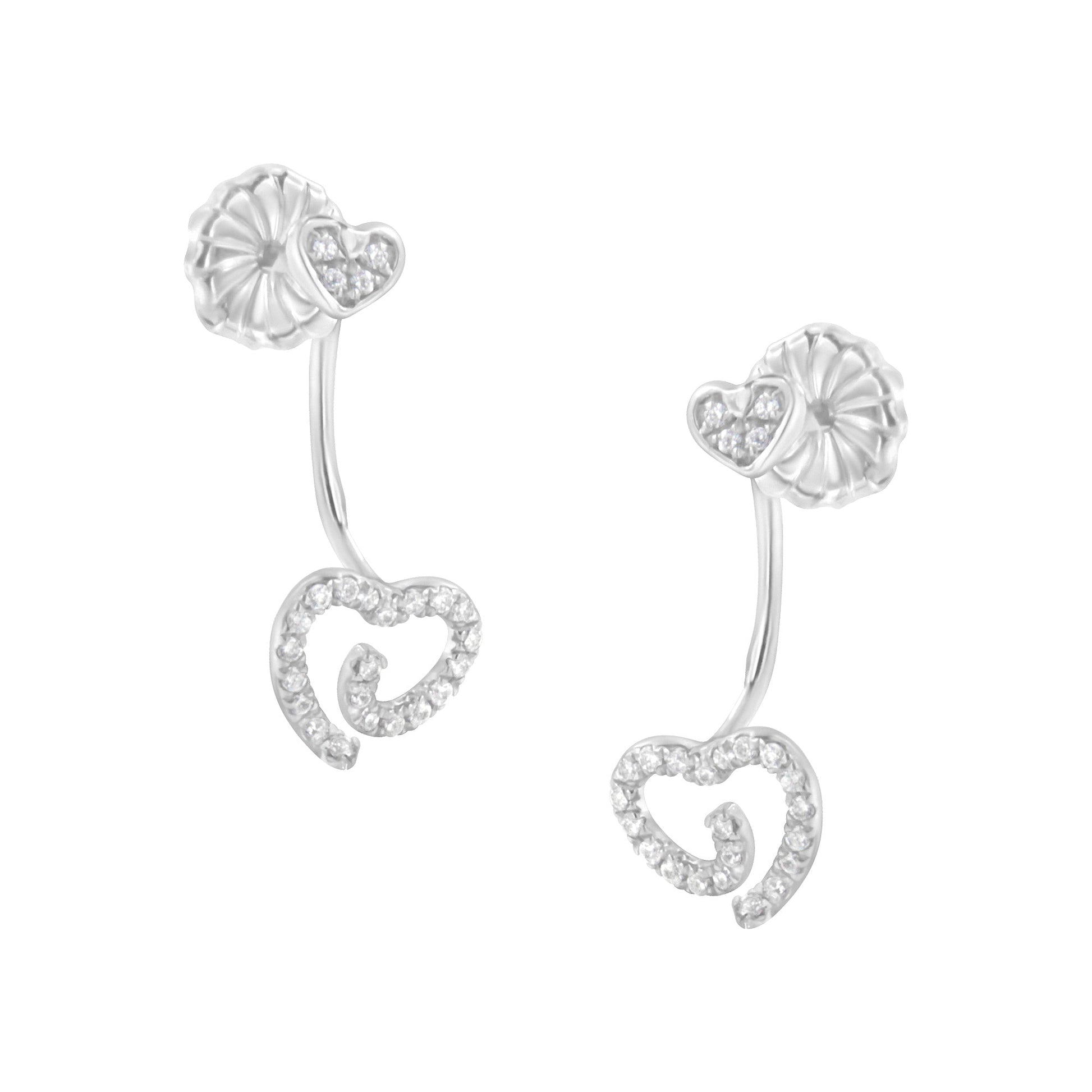 .925 Sterling Silver 1/4 Cttw Diamond Swirl Heart Front/Back Earrings (I-J Color, I2-I3 Clarity) Bids.com