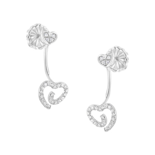 .925 Sterling Silver 1/4 Cttw Diamond Swirl Heart Front/Back Earrings (I-J Color, I2-I3 Clarity) Bids.com