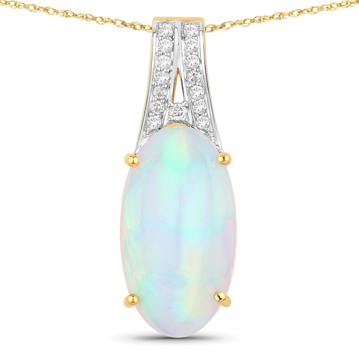 7.57 Carat Genuine Ethiopian Opal and White Diamond 14K Yellow Gold Pendant Bids.com