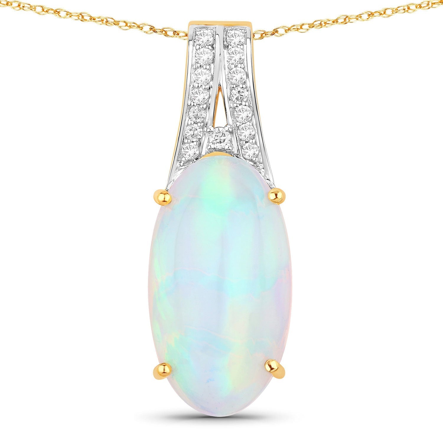 7.57 Carat Genuine Ethiopian Opal and White Diamond 14K Yellow Gold Pendant Bids.com