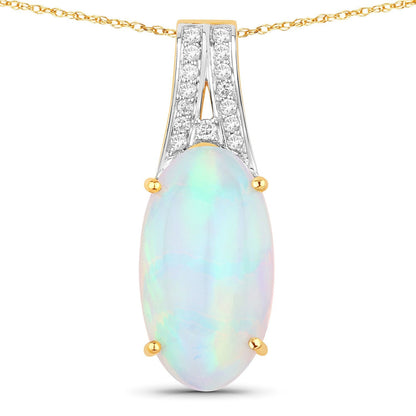 7.57 Carat Genuine Ethiopian Opal and White Diamond 14K Yellow Gold Pendant Bids.com