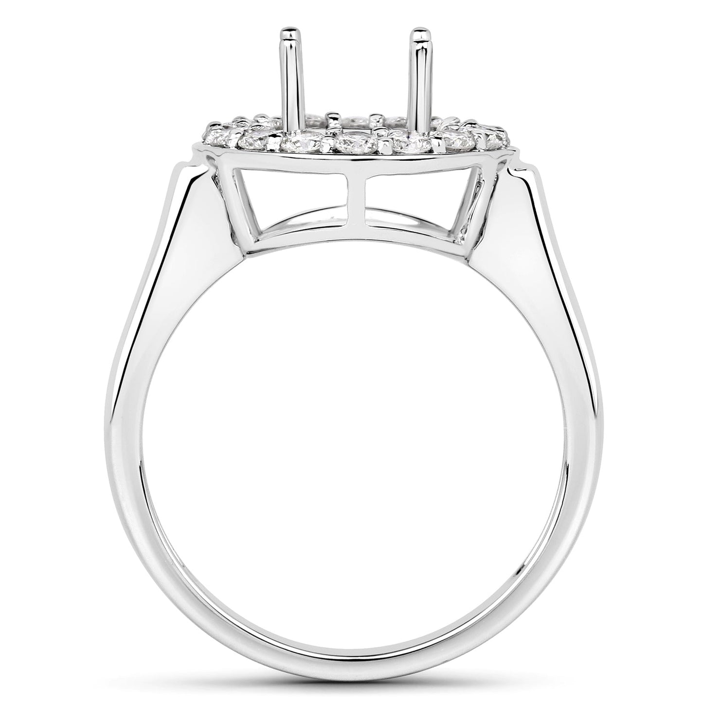 0.48 Carat Genuine White Diamond 14K White Gold Semi Mount Ring - holds 8.00mm Round Gemstone Bids.com