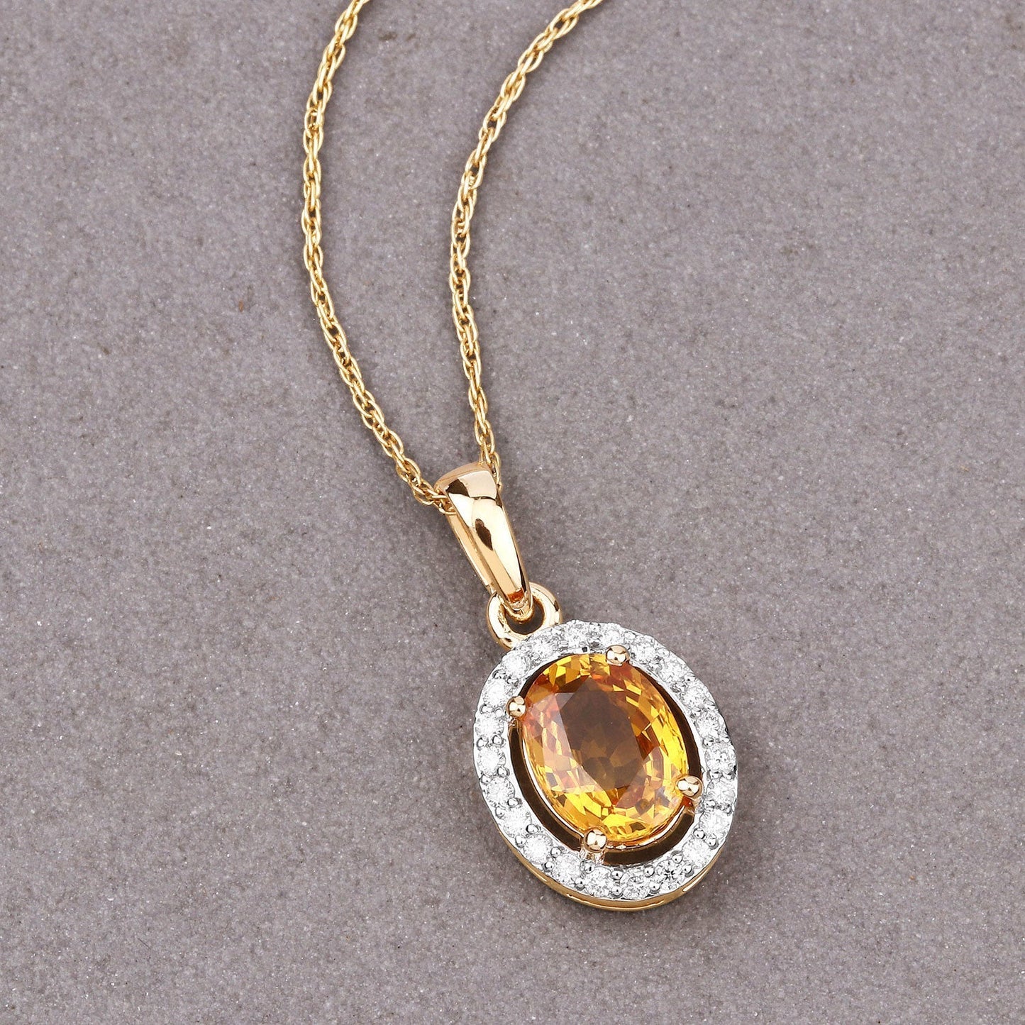 1.78 Carat Genuine Yellow Sapphire and White Diamond 14K Yellow Gold Pendant Bids.com