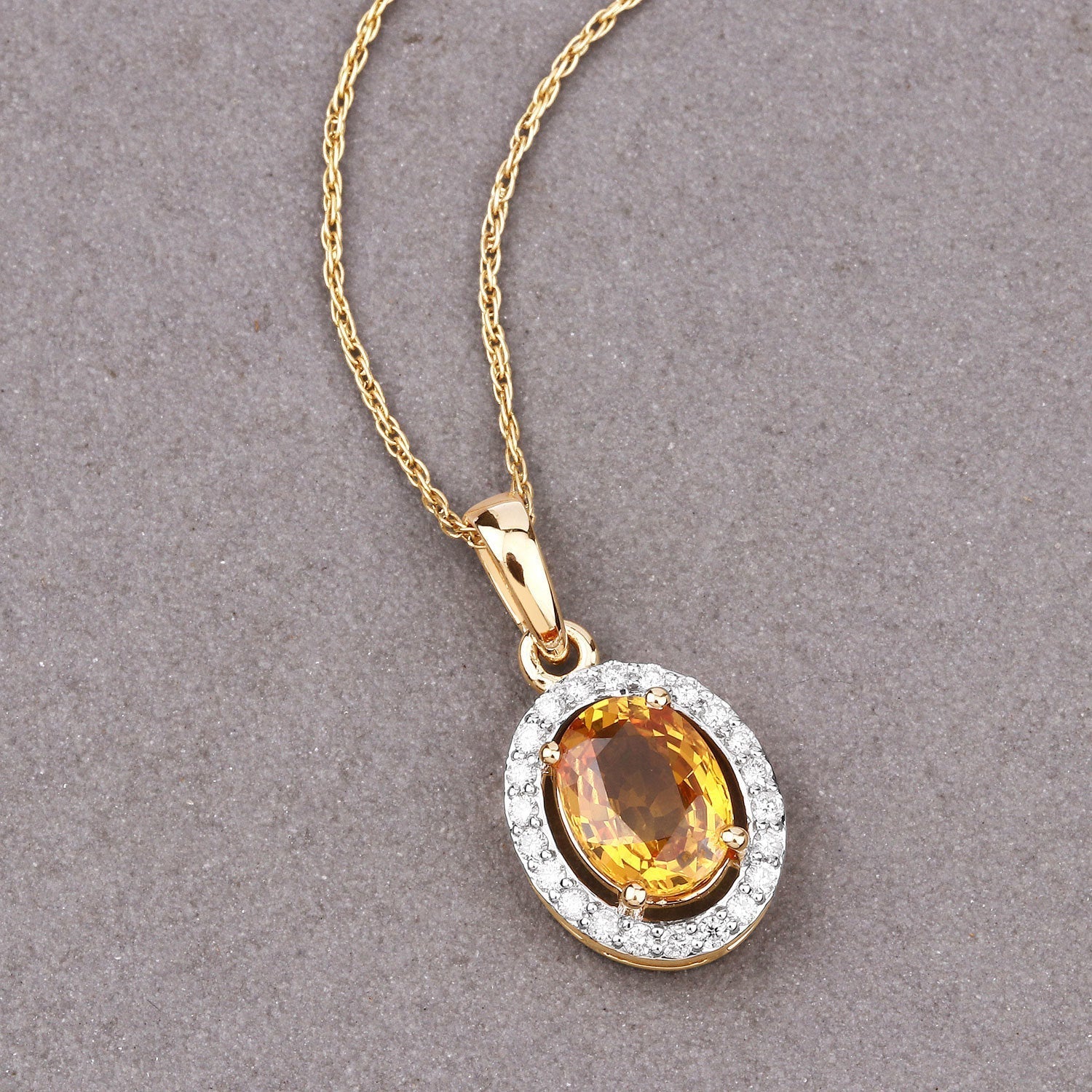 1.78 Carat Genuine Yellow Sapphire and White Diamond 14K Yellow Gold Pendant Bids.com