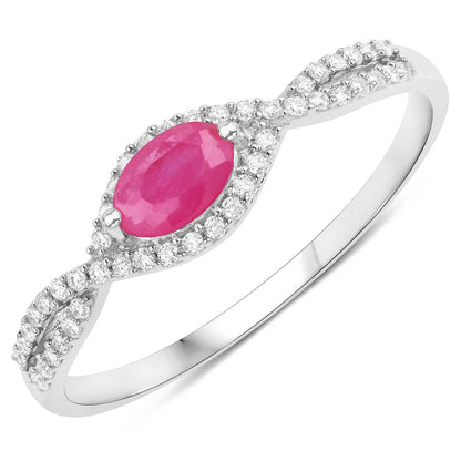 0.40 Carat Genuine Ruby and White Diamond 14K White Gold Ring Bids.com