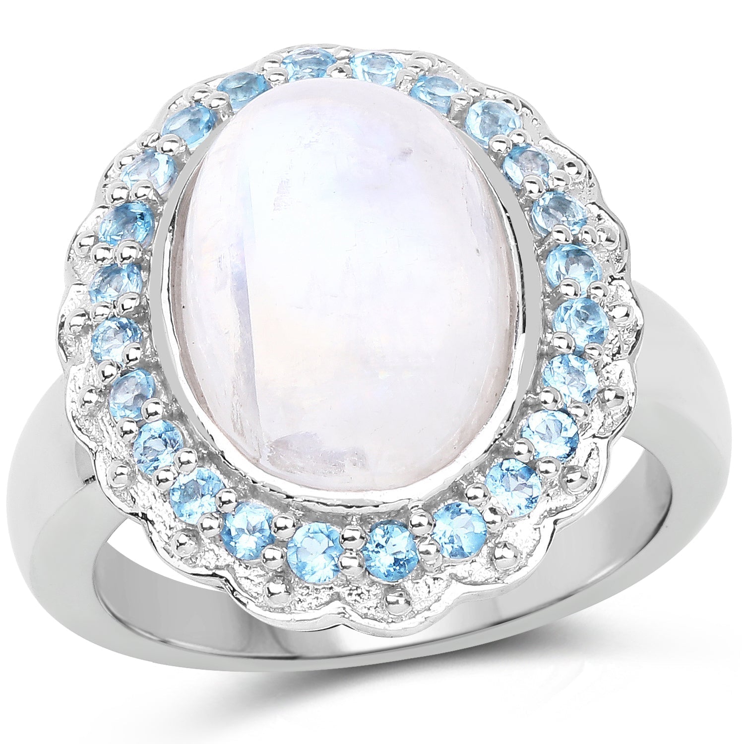 7.21 Carat Genuine White Rainbow Moonstone & Swiss Blue Topaz .925 Sterling Silver Ring Bids.com