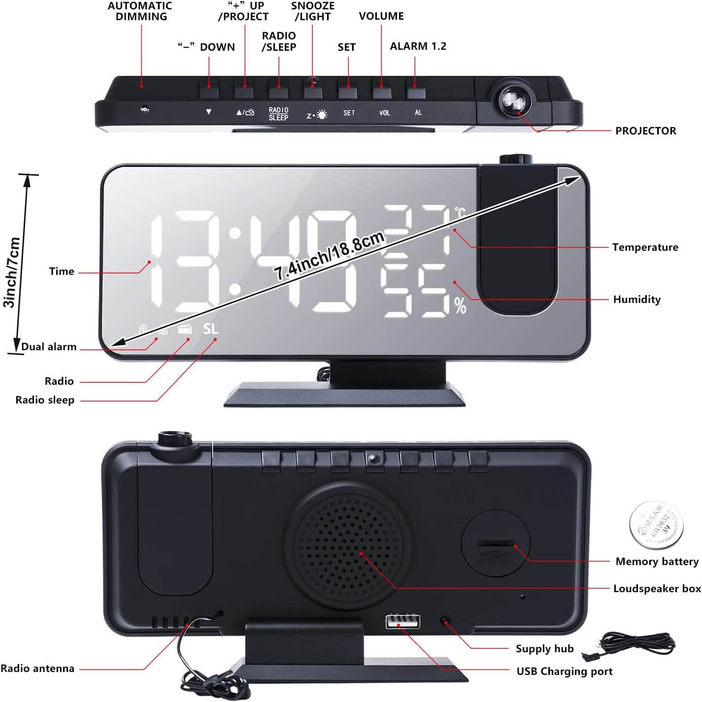 Bedroom Projection Digital Alarm Clock DailySale