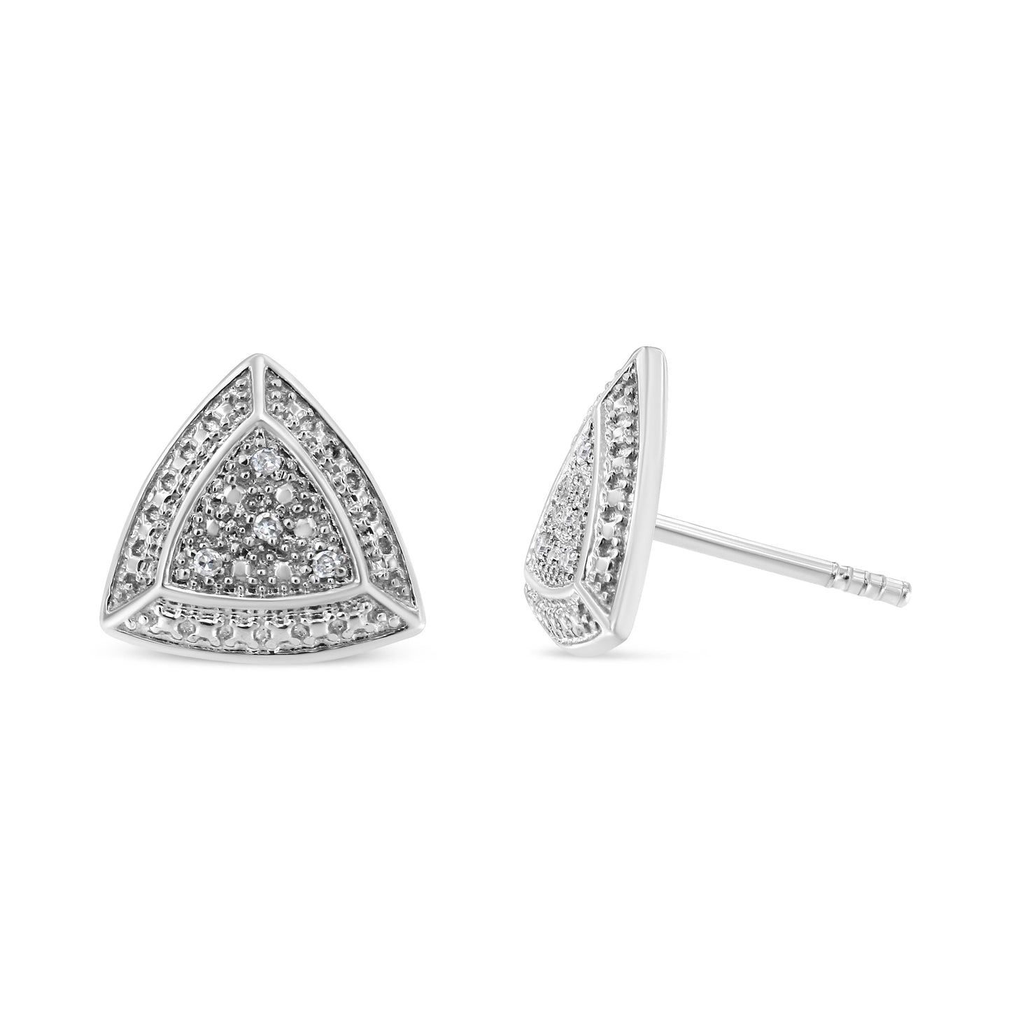 .925 Sterling Silver Diamond-Accented Trillion Shaped 4-Stone Halo-Style Stud Earrings (H-I Color, I2-I3 Clarity) Bids.com