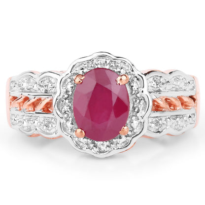 14K Rose Gold Plated 1.67 Carat Glass Filled Ruby and White Topaz .925 Sterling Silver Ring Bids.com