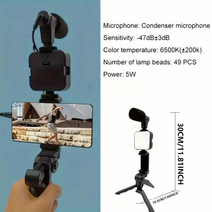 Beginner Video Blogging Kit with a 10-inch Tripod, Phone Holder, and Mini Shotgun Microphone DailySale