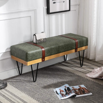 Bench for Bedroom Entryway Linen Ottoman Fabric Upholstered with Soft Cushion and Solid Wood Frame DailySale
