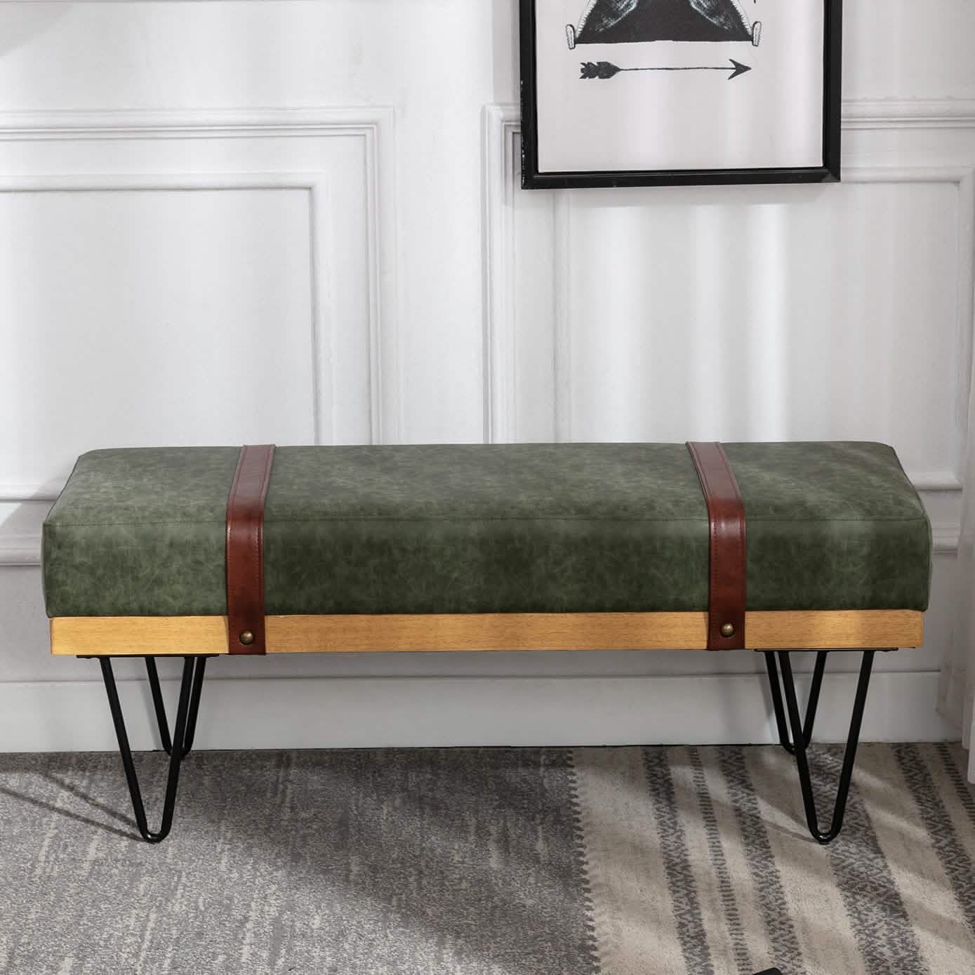 Bench for Bedroom Entryway Linen Ottoman Fabric Upholstered with Soft Cushion and Solid Wood Frame DailySale