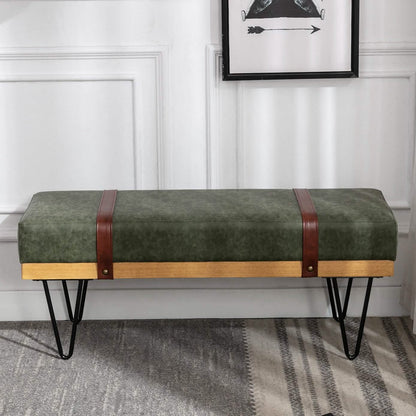 Bench for Bedroom Entryway Linen Ottoman Fabric Upholstered with Soft Cushion and Solid Wood Frame DailySale