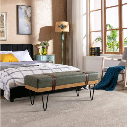 Bench for Bedroom Entryway Linen Ottoman Fabric Upholstered with Soft Cushion and Solid Wood Frame DailySale