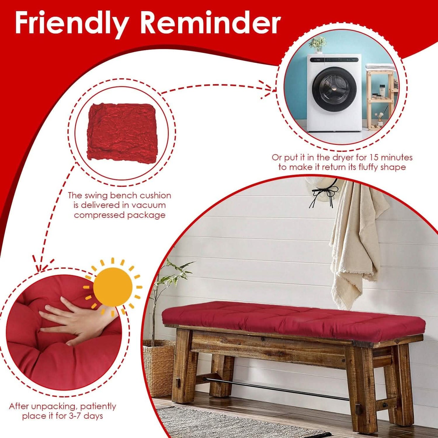 Bench Seat Cushion for Indoor Outdoor Furniture Non-Slip DailySale