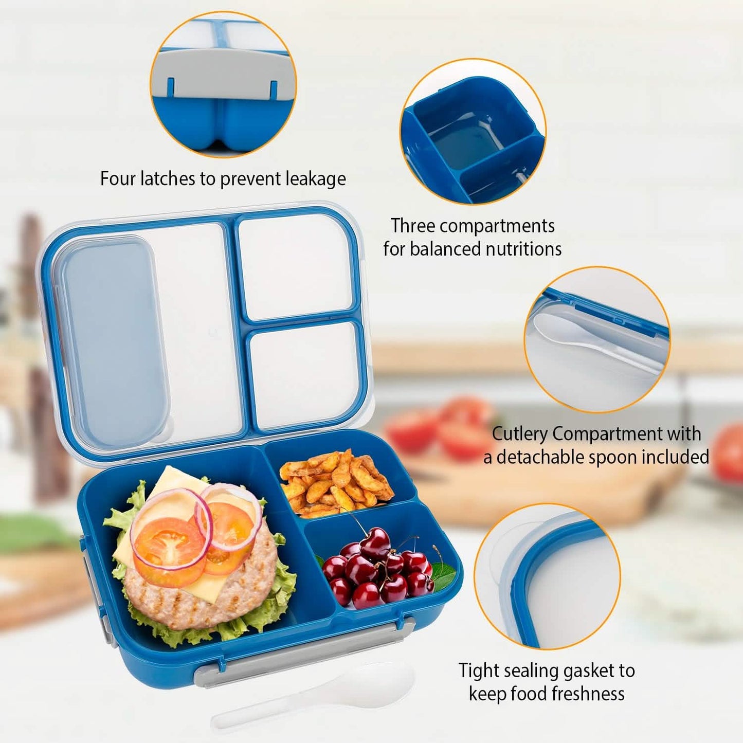 Bento Box Portable Lunch Box Picnic Food Storage with 3 Compartments DailySale