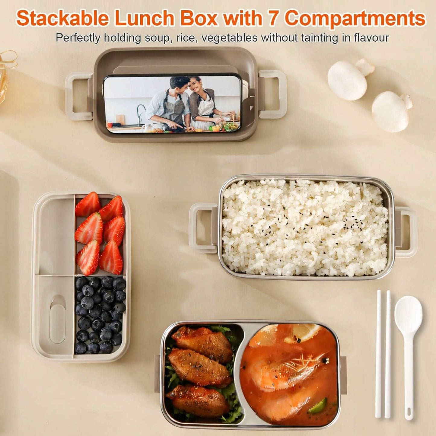 Bento Lunch Box 3 Stackable Food Container with Chopsticks and Spoon DailySale