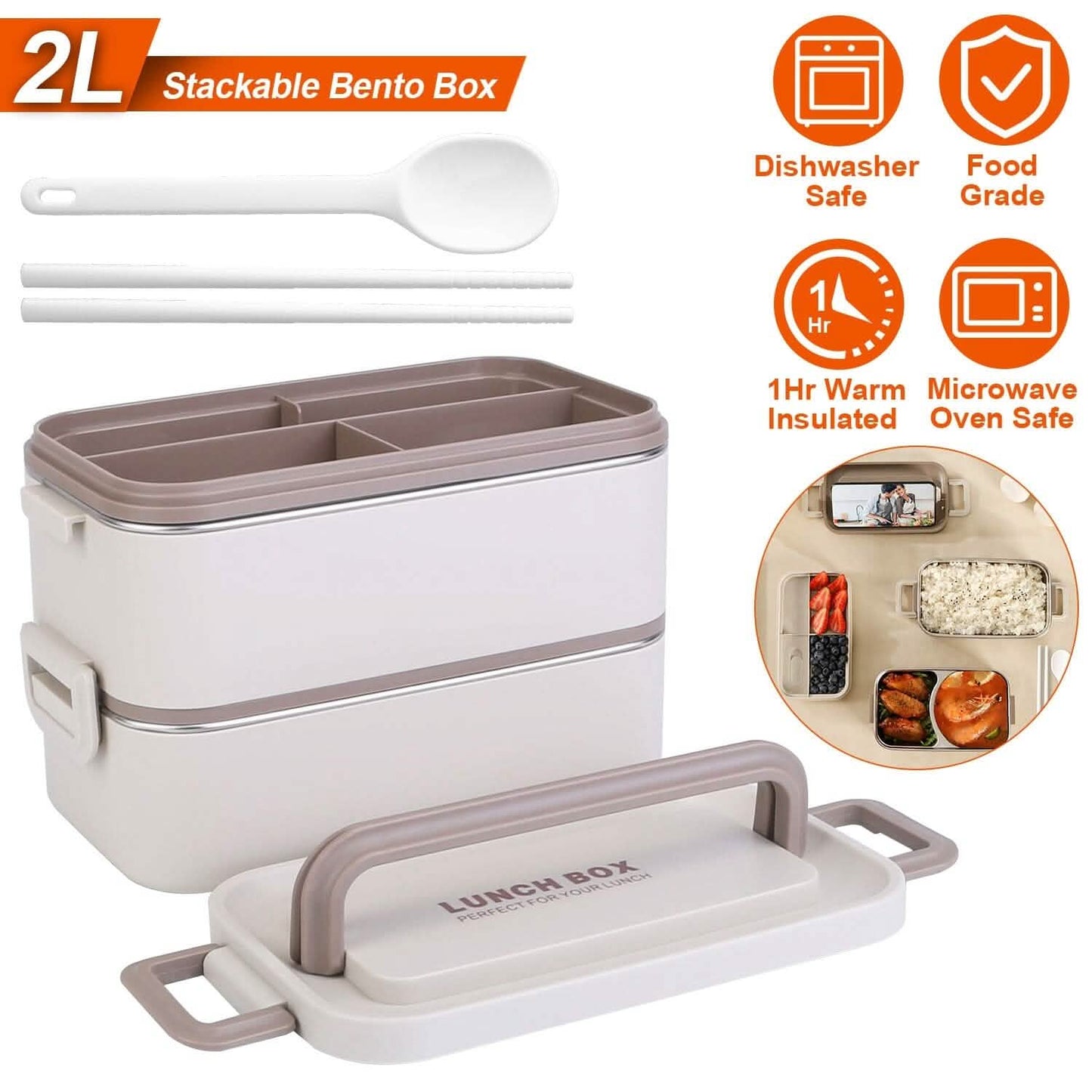 Bento Lunch Box 3 Stackable Food Container with Chopsticks and Spoon DailySale