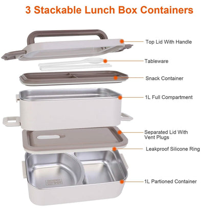 Bento Lunch Box 3 Stackable Food Container with Chopsticks and Spoon DailySale