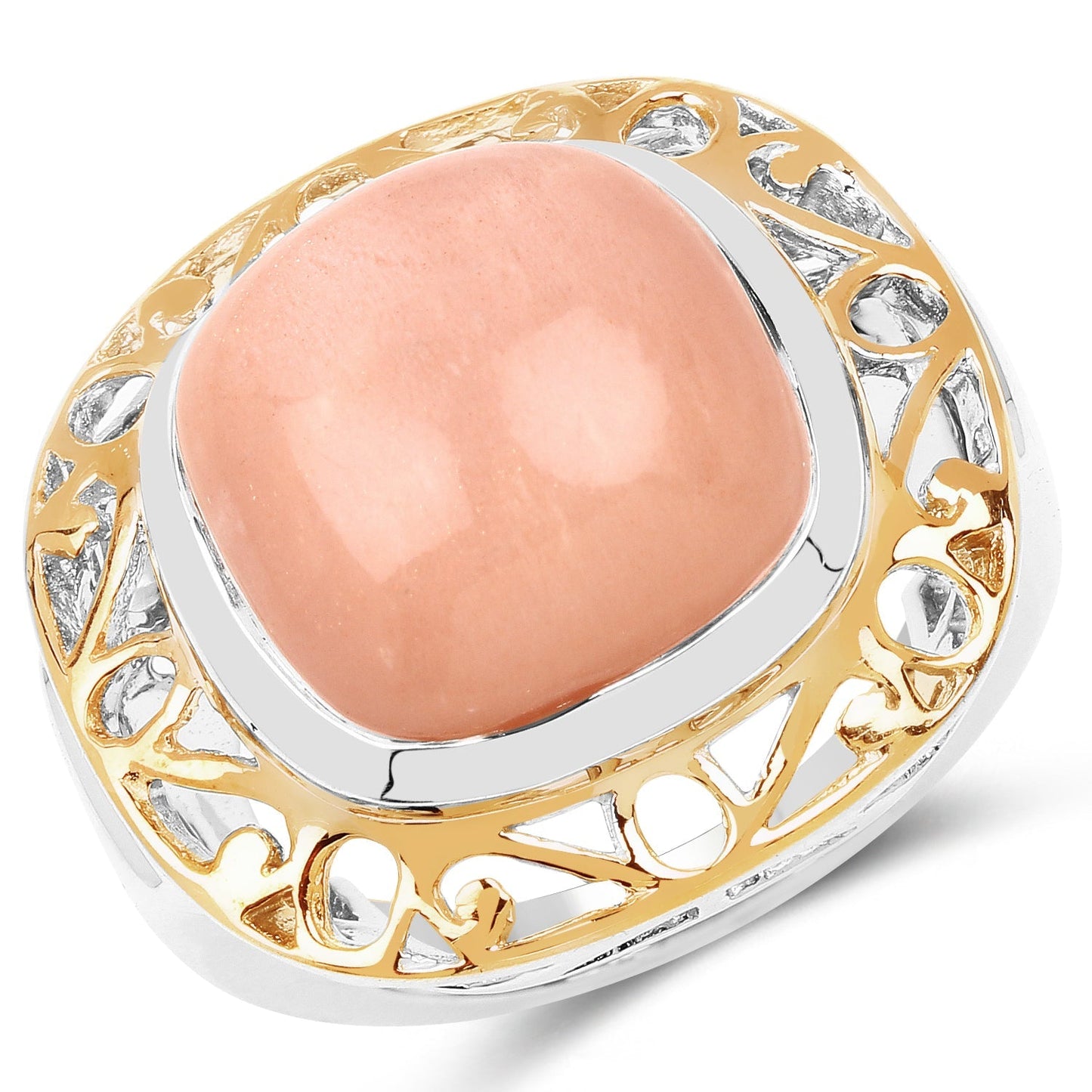 Two Tone Plated 12.80 Carat Genuine Moonstone .925 Sterling Silver Ring Bids.com