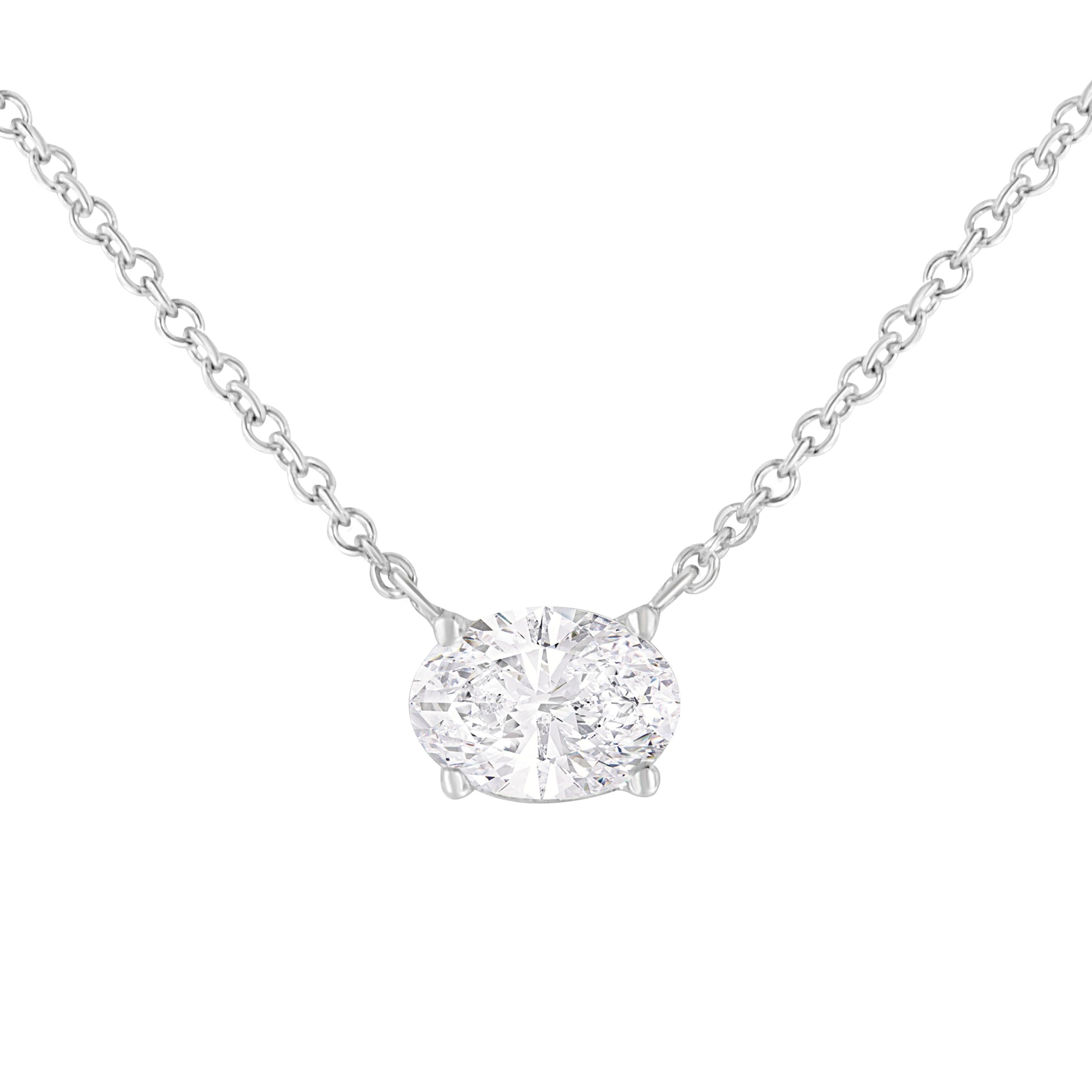 IGI Certified 10K White Gold 1/2 cttw Lab Grown Oval Shape Solitaire Diamond East West 18" Pendant Necklace (E-F Color, VS1-VS2 Clarity) Bids.com