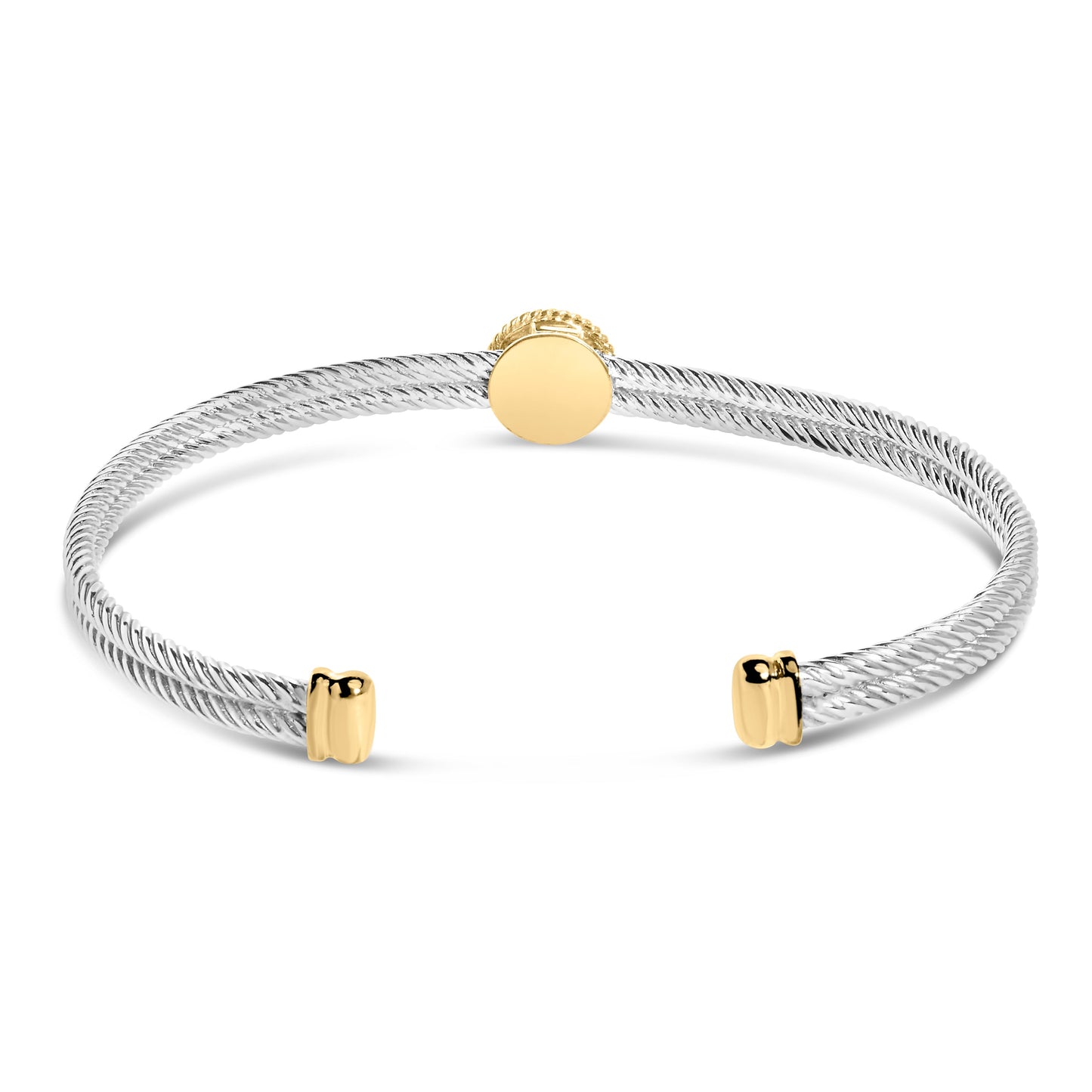 18K Yellow Gold Plated .925 Sterling Silver Diamond Accent  and Fleur Di Lis Medallion Bangle Bracelet (I-J Color, SI1-SI2 Clarity) - 7.25 Inches Bids.com