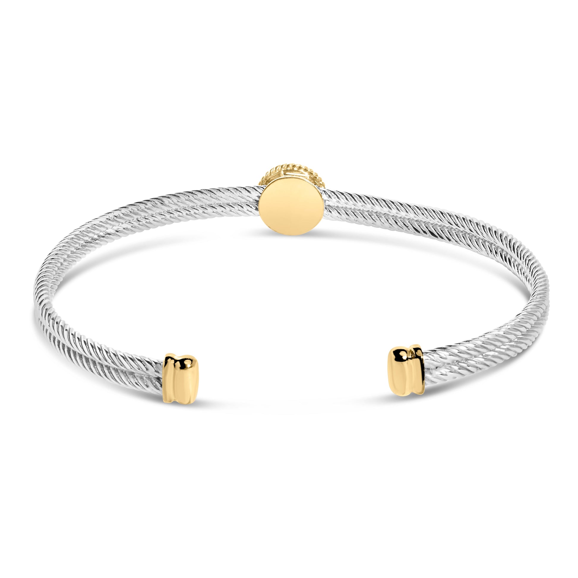 18K Yellow Gold Plated .925 Sterling Silver Diamond Accent  and Fleur Di Lis Medallion Bangle Bracelet (I-J Color, SI1-SI2 Clarity) - 7.25 Inches Bids.com