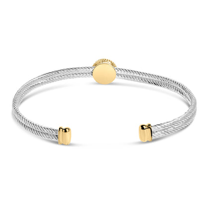 18K Yellow Gold Plated .925 Sterling Silver Diamond Accent  and Fleur Di Lis Medallion Bangle Bracelet (I-J Color, SI1-SI2 Clarity) - 7.25 Inches Bids.com