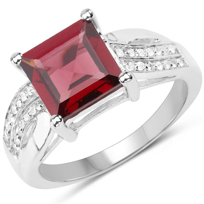 2.99 Carat Genuine Garnet and White Topaz .925 Sterling Silver Ring Bids.com
