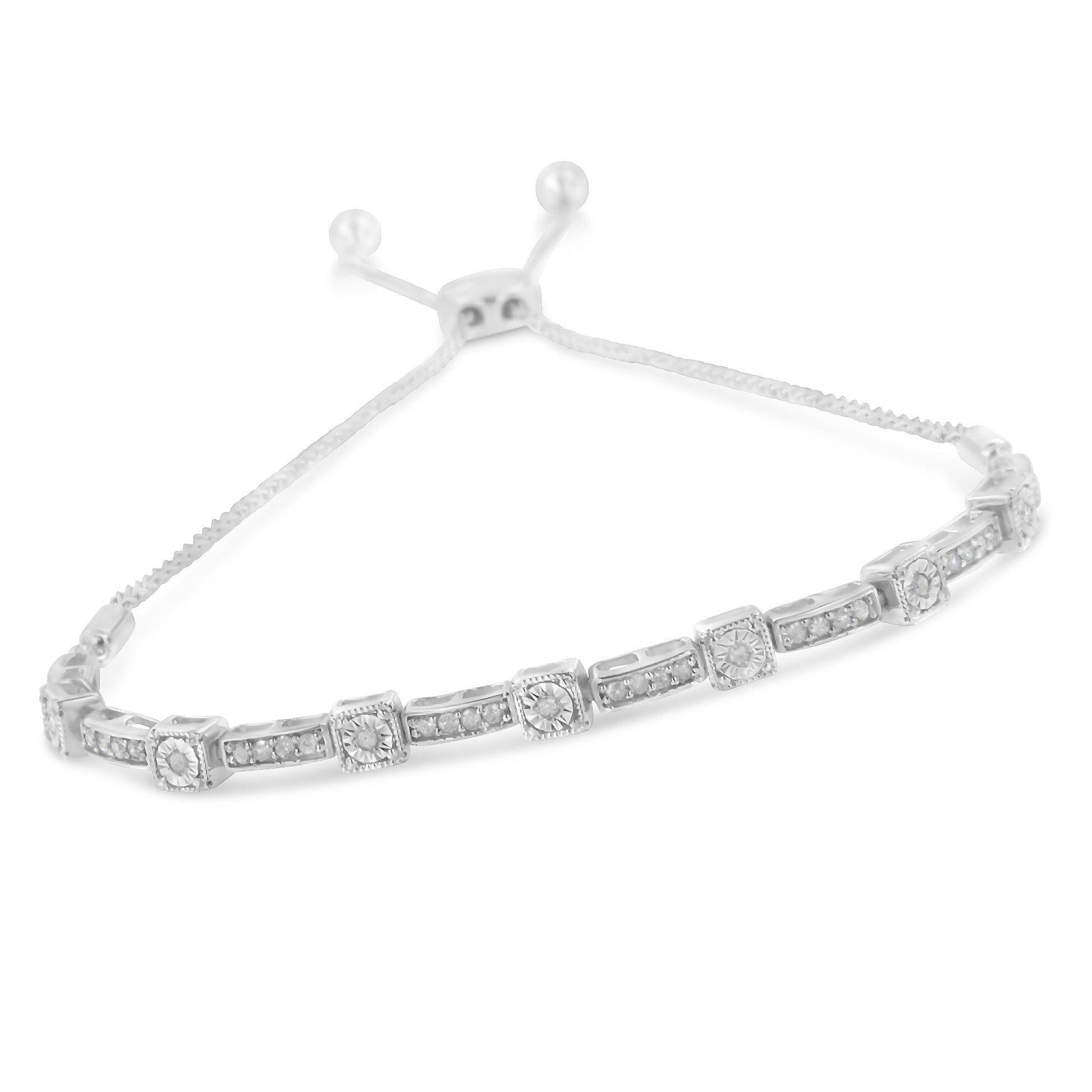 .925 Sterling Silver 1/4 Cttw Diamond 4â€-10â€ Adjustable Bolo Alternating Square and Rectangle Bolo Bracelet (I-J Color, I3 Clarity) Bids.com